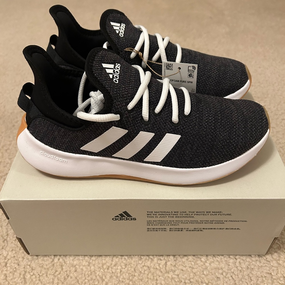 Adidas Cloudfoam Pure Running Shoes Size 7 Black/White. Brand New with Tags!